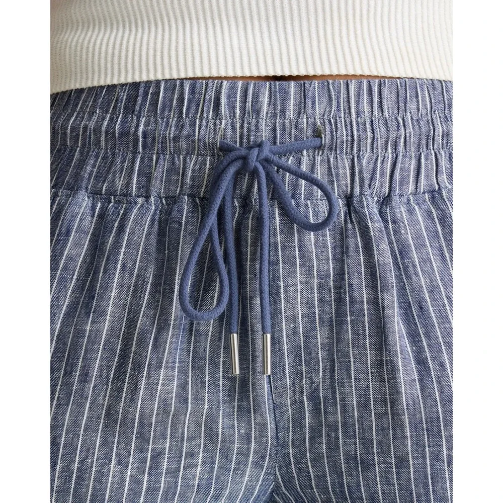 Quince European Linen Wide Leg Pants Chambray Stripe Blue White Small NWT